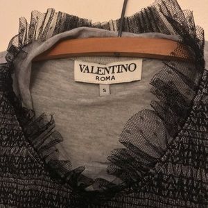 Valentino Black & Gray Smocked Lace Top